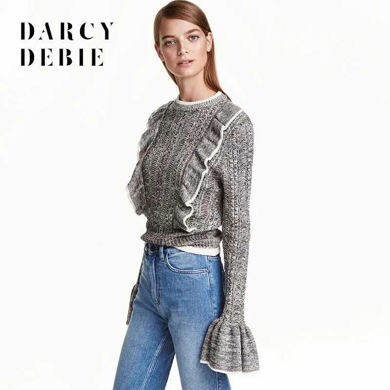 Darcydebie женские свитера модные серые с длинным рукавом перемычки Slim Fit женский