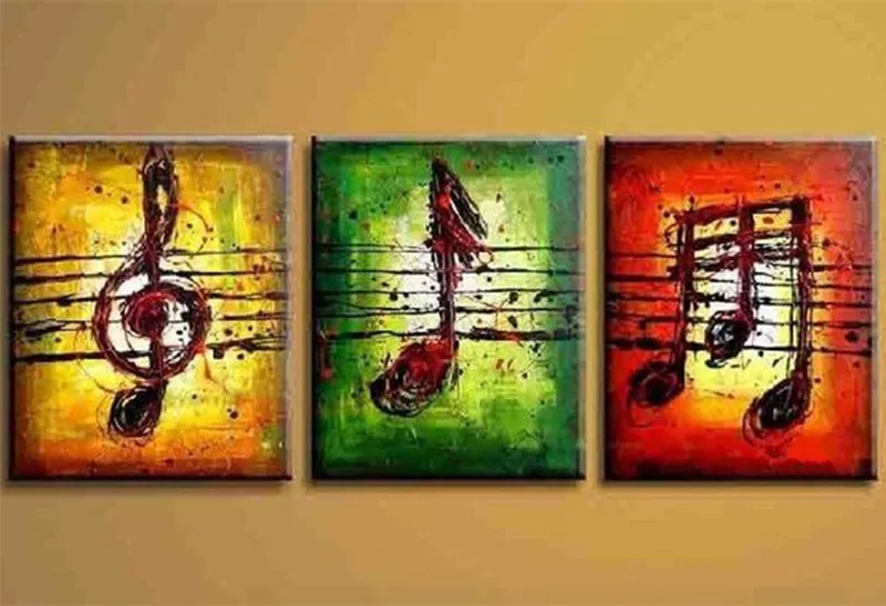 

3 Piece Wall Art Pictures Handpainted Graffiti Inked Canvas Paintings Modern Abstract Music Note Line Oil Painting Home Decor
