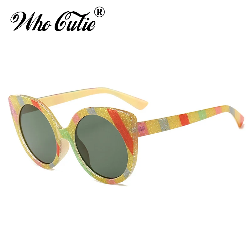 

WHO CUTIE 2018 Glitter Round Cat Eye Sunglasses Brand Designer Women Vintage Snap Stylish Lady Cateye Sun Glasses Shades OM742
