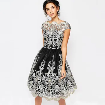 

2019 Autumn Summer Dress Women Sexy Hollow Out Lace Dress Elegant Casual Short Sleeve Ball Gown Party Dresses vestidos