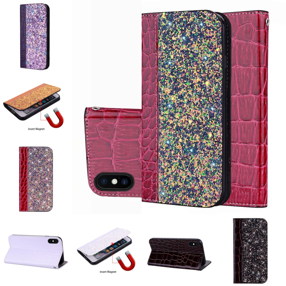 

Wallet Case Crocodile Pattern Luxury Strong Magnetic Shiny Stitching Crocodile Pattern For iPhone XS Max XR XS 7 8 6 Back Cover