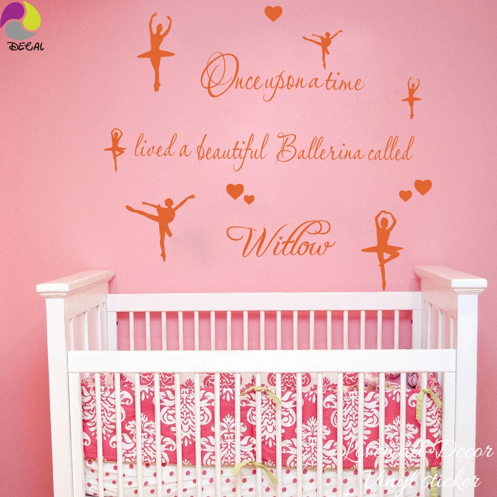 Custom Name Ballerina Ballet Dancing Wall Sticker Baby Nursery Personalized Girl Name Beautiful dancer Heart Wall Decal Vinyl (2)