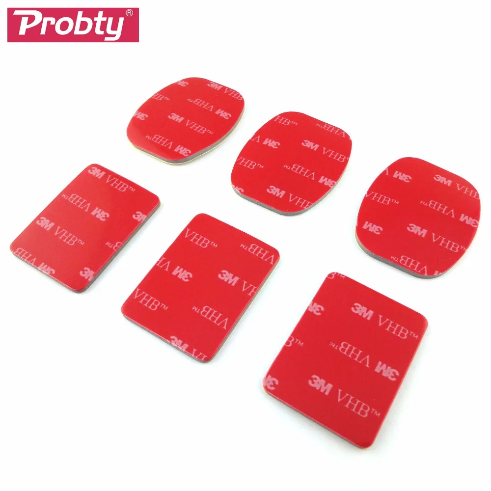 Probty 6Pcs Red 3M VHB Adhesive Sticker 3 Curved 3 Flat Double Side Adhesive Tape For Gopro hero 5 4 3+ 2 3 SJ4000 Helmet Mount camera battery