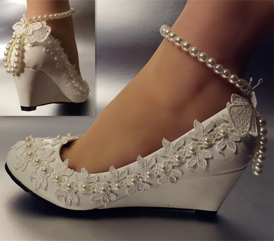 New Design Fashion Wedges Heel Spike Low High Heeled White Wedding
