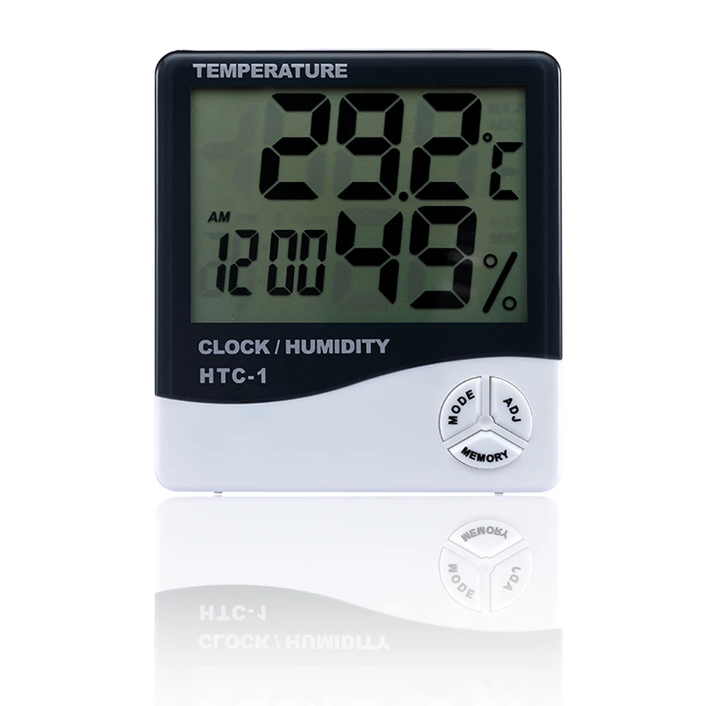 Digital Thermometer Hygrometer Electronic LCD Temperature Humidity Meter Weather Station Indoor Outdoor Room Clock