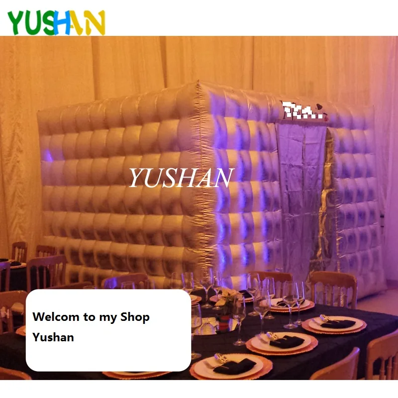 

9FT Large Size Silver&White Inflatable Photo Booth Backdrop With Custom Logo Curtain Cover Party PhotoBooth Backdrop New Arrival