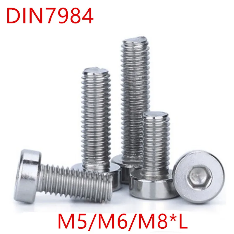 10PCS M5 M6 M8 DIN7984 Stainless Steel hex socket thin short cap head