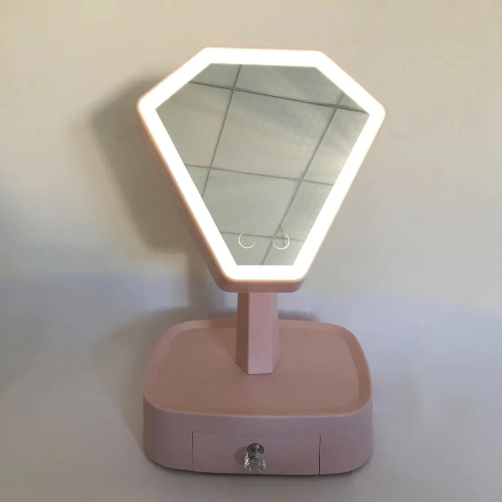 

High quality LED Makeup Mirror Big size princess vanity mirror Touch Screen 4 In 1 Storage Mirror light and speakers