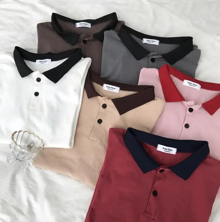 

Vintage Women Patchwork turn-down collor Short Sleeved T-Shirt