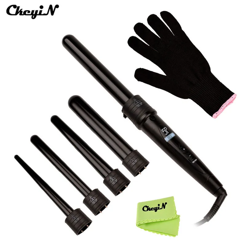 

5 in 1 Digital LCD Hair Curler Rollers Interchangeable Hair Curling Iron Ceramic Curling Wand Set Salon Styler 9mm 25mm 32mm S30