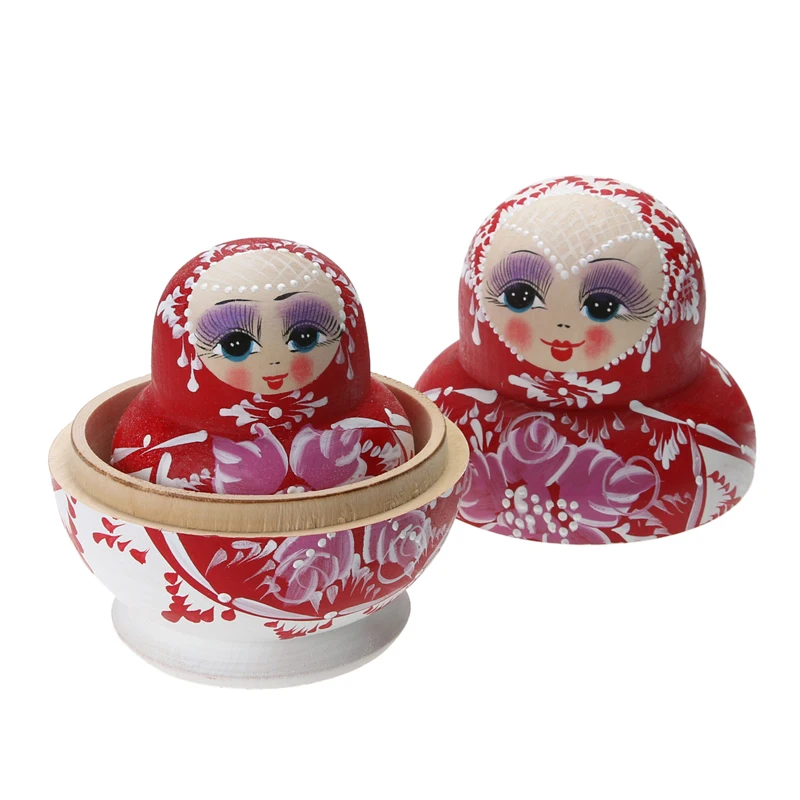 10pcs Wooden Cartoon Nesting Dolls Matryoshka Doll Set Russian Doll Toys