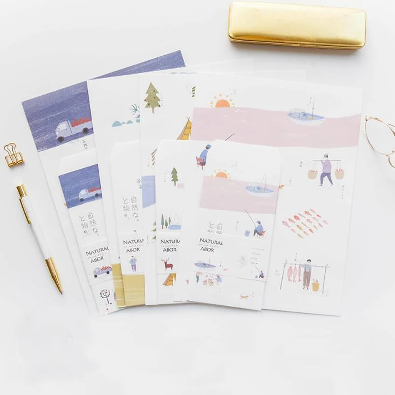 

9 Pcs/pack Kawaii 3 Envelopes+6 Sheets Letters Paper Human and Nature Plant Series Paper Envelope Letter Set Gift Stationery