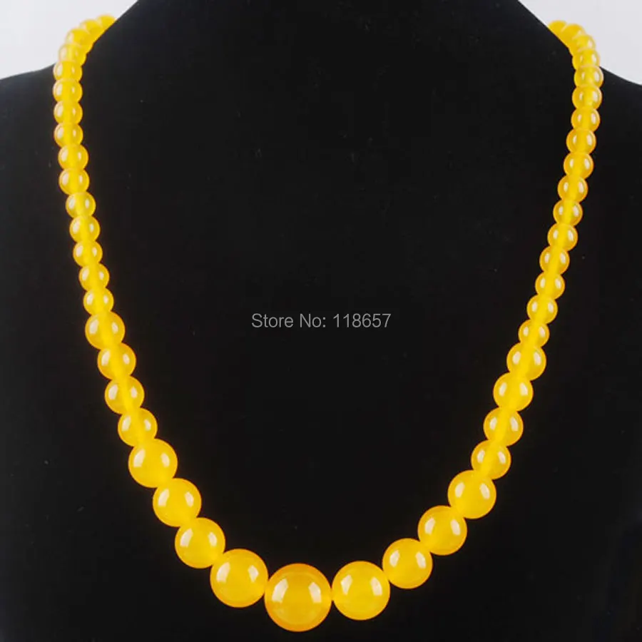 Желтый халцедон Камень Драгоценный Круглый 6-14 мм градационные бусы ожерелье 17,5 дюймов Модные женские ювелирные изделия IF3007