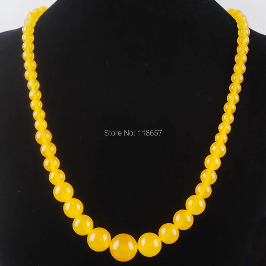 Yellow Chalcedony Gem Stone Round 6-14mm Gradated Beads Necklace 17.5 inches Fashion Women Jewelry IF3007 | Украшения и