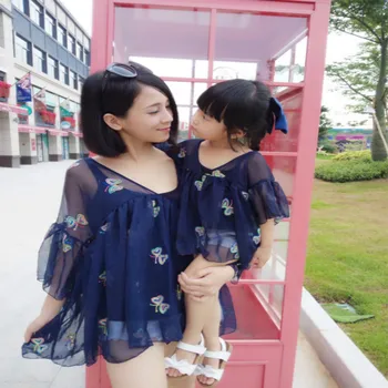 

Summer Baby Girls Butterfly Embroidery Cute Elegant Skirt Seaside Holiday Mother Daughter Dress