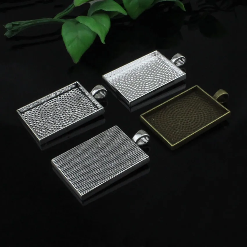 Fit 25x35mm Rectangle Pendant Tray Cameo/Glass/Cabochon Frame bezel Settings, Zinc Alloy Pendant