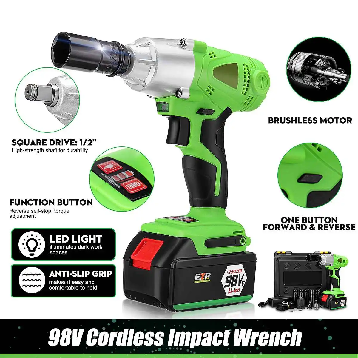 220V Cordless Impact Electric Wrench 12800-16800mAh Li Battery Hand Drill Socket 10mm Wrench Power Tool With LED Light