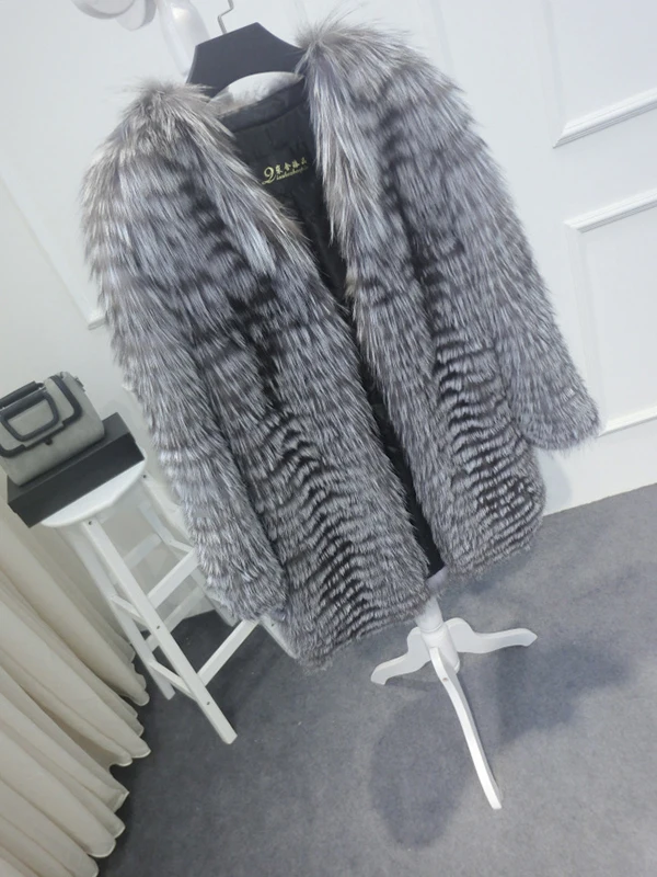 FURSARCAR New Real Natural Silver Fur Women Warm Winter Coat Fashion Luxury Genuine Fur Jacket Outerwear For Female Garment