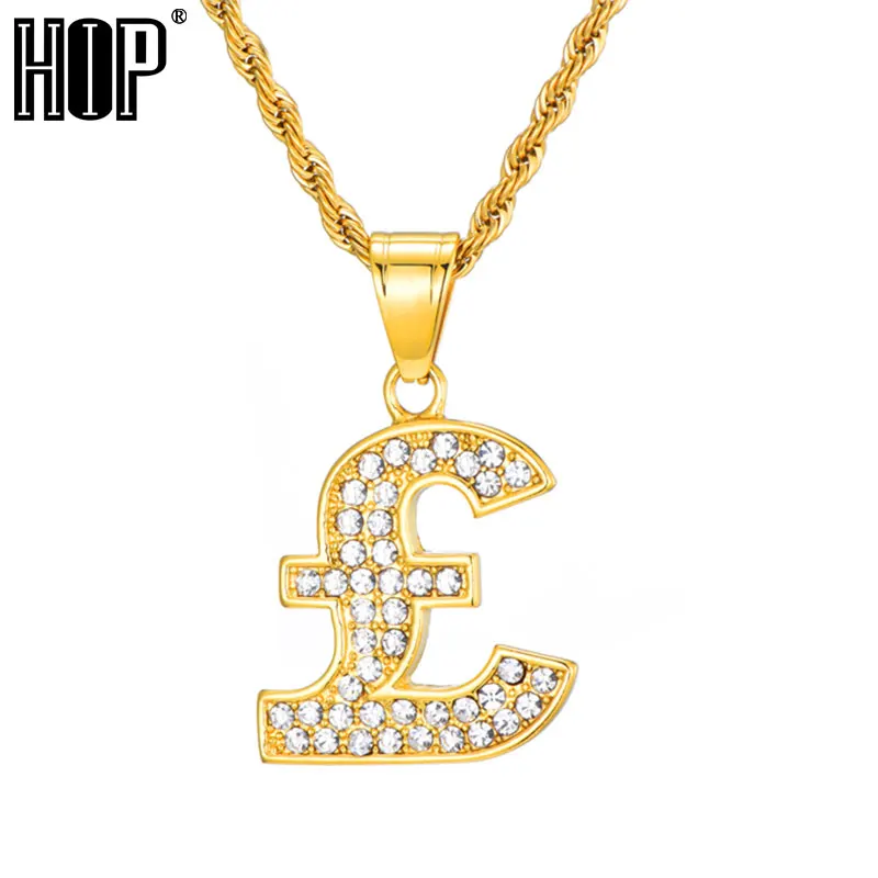 

HIP Hop Pound Bling Iced Out Rhinestone Bright Necklaces & Pendants Stainless Steel Gold Color For Men Jewelry Dropshipping