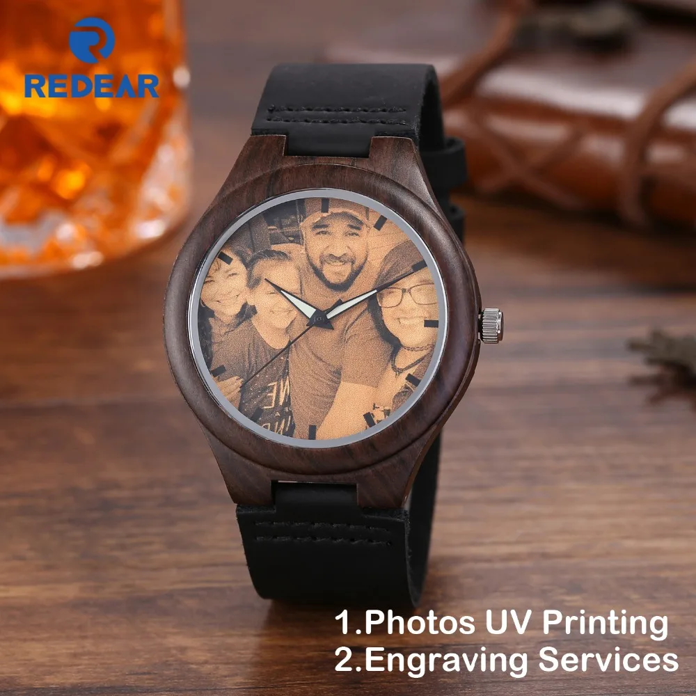 Creative Gift Wood Watch Men Women Lovers Photos UV Printing on Wooden Watch OEM Customized Gift
