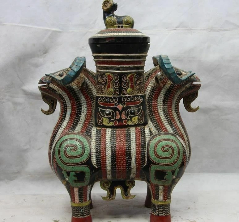 Chinese Royal Bronze Copper Painted Lucky Three Sheep jar Pot earthen jar Vase