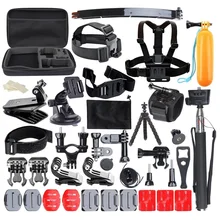50-en-1 Action Sports Cámara Kit de Accesorios para Gopro HÉROE 1 2 3 3 + 4 SJ4000 SJ5000 Cámara de Vídeo A Prueba de agua con Funda de Transporte