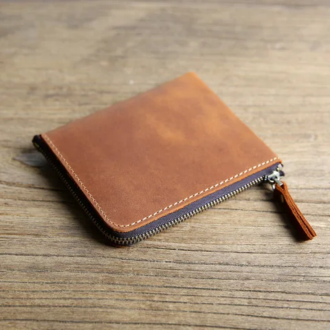 Bolsa de Dinheiro do Vintage Carteira dos Homens de Alta Couro Genuíno Masculino Bolsa Crazy Horse Artesanal Curto Pequeno Zíper Qualidade Legal Moeda Bolso