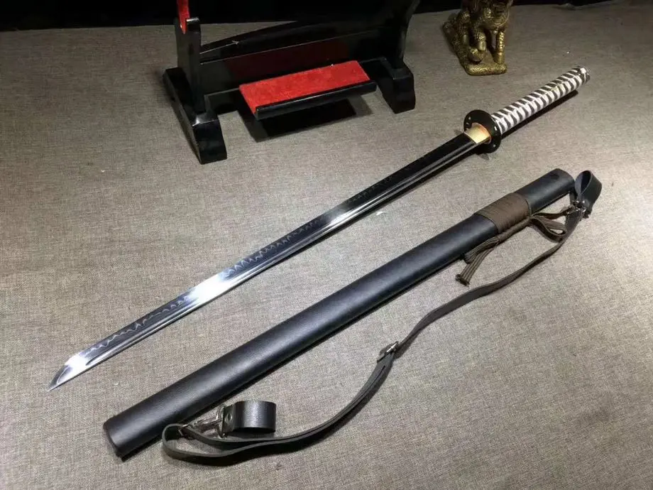 Японский острый меч ручной работы 65HRC T10 глина закаленная сталь самурай Катана Меч Полный Тан можно отрезать бамбук