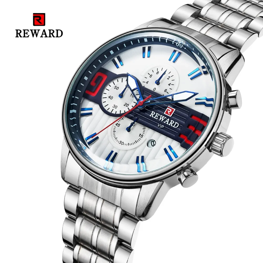 

REWARD Brand Fashion Luminous Men's Watch Japan imported movement Waterproof luxury Watch men Steels Straps relojes para hombre