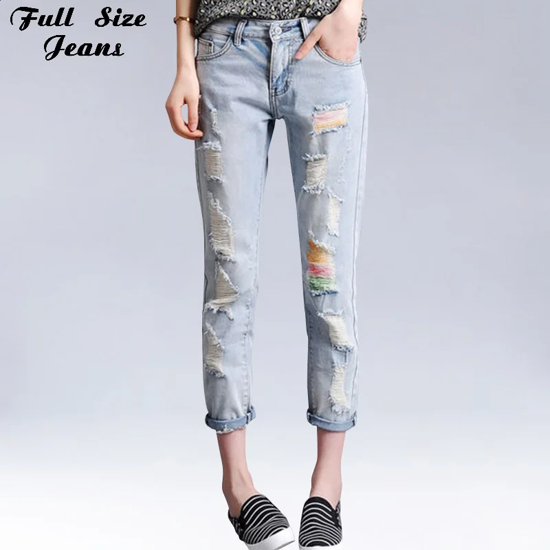 

Summer Boyfriend Plus Size Loose Ripped Cropped Jeans Colored Print Denim Jean Femme Large Size Capris Harem Pants 6XL 7XL S 4XL
