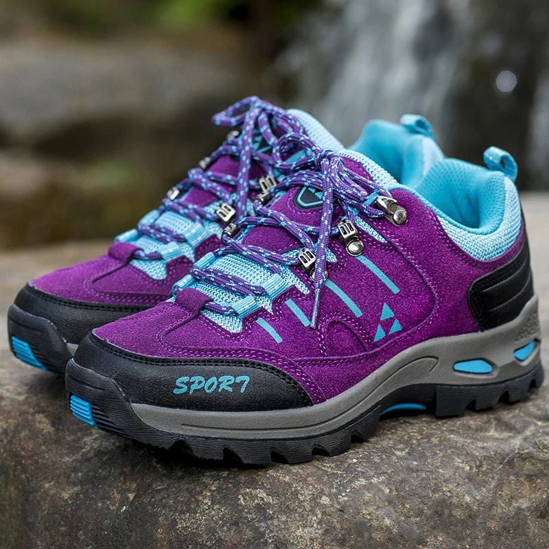 Брендовые мужские треккинговые ботинки для мужчин, водонепроницаемые кроссовки, водонепроницаемая Спортивная обувь для улицы, треки, беговые кроссовки для фитнеса - Цвет: Women Purple