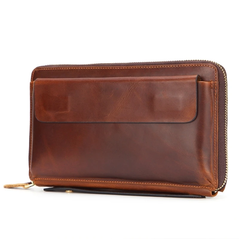 

Genuine Leather Men Wallet Double Zipper Purse Large Capacity Long r Wallet Card Holder Male Clutch Purse Money Bag Men's Handba