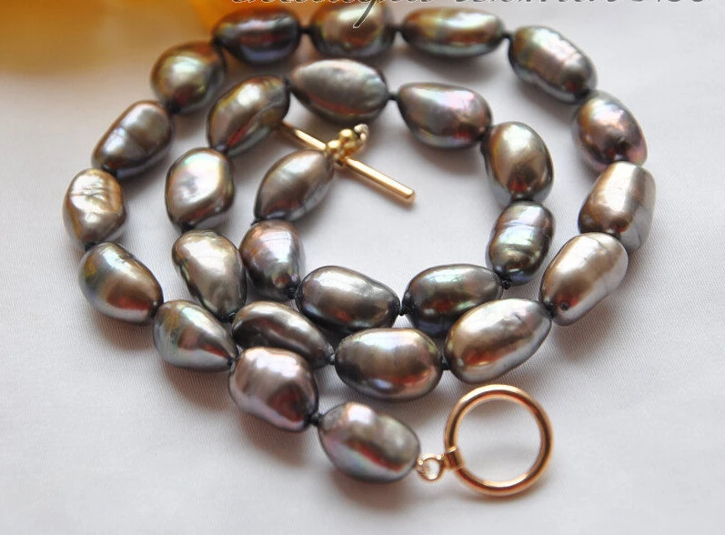 

15mm baroque black freshwater cultured pearl necklace 17inch AAA