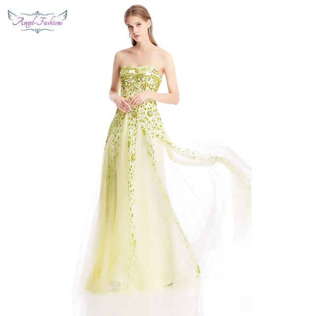 Champagne Flower Sequin Prom Dress