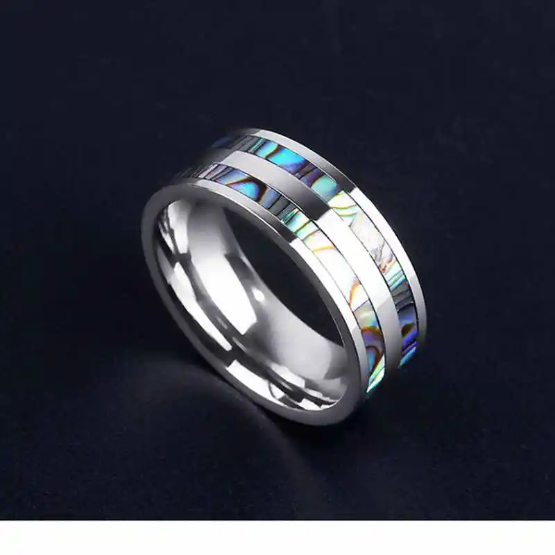 Мужское кольцо из нержавеющей стали 316L, 8 мм, женское кольцо в виде ракушки абалона, мужское обручальное кольцо из карбида вольфрама, ювелирное изделие для пары - Цвет основного камня: Серебристый