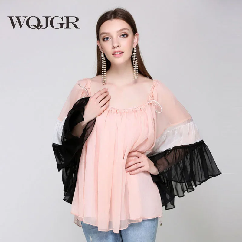 Donne Camicette 2017 di Estate di Modo Comune Split Hit Colore Giacca Senza Bretelle Sexy Una Parola di Piombo Facile Sottile Chiffon Donna Camicia