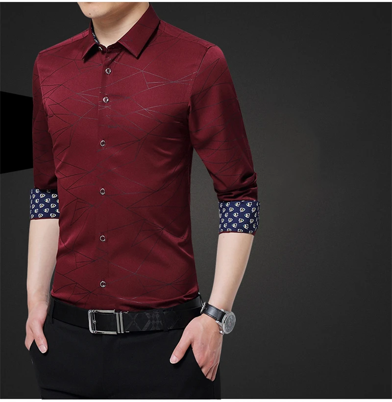 Качество люксовый бренд Мужская s Мужская классическая рубашка мужская рубашка с длинным рукавом геометрический принт вечерние Вечеринка Кнопка рубашка красивая блузка для мужчин