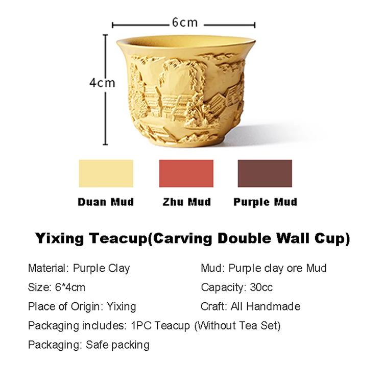 30cc подлинный Исин чайная чашка фиолетовая глина ручной работы изысканная резьба двойная стена мастер чашка кунг-фу чайная чаша креативный домашний декор
