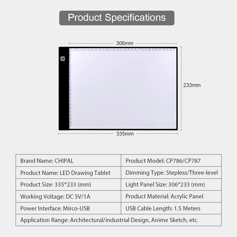CHIPAL A4, цифровые планшеты, светодиодный графический планшет, тонкая художественная доска для рисования, светильник, коробка для отслеживания, Настольный коврик, USB, для письма, копировальная доска