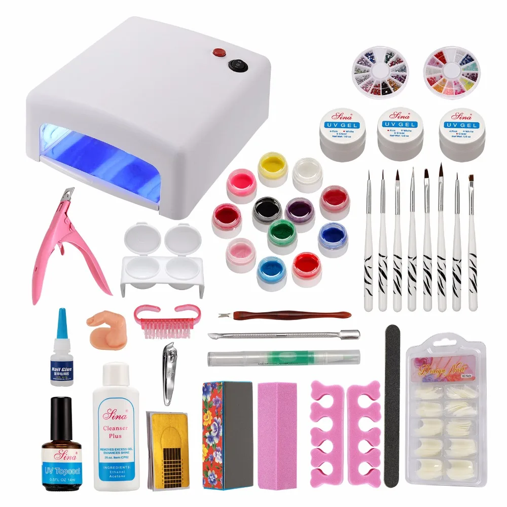 New Acrylic Nail Art Manicure Kit Nail Brushes Set 36W UV GEL White
