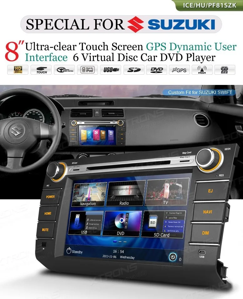 Top 8" 2Din Car DVD GPS Navigation Radio Tape Recorder for Suzuki Swift 2009 with Dynamic Interface/DVR 1