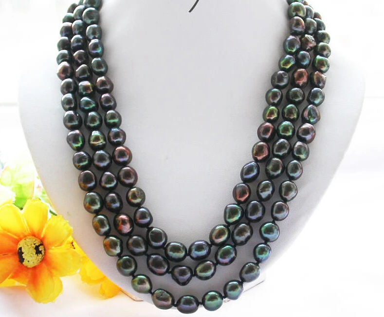 

FREE shipping>>>>z3599 3row 22" black baroque freshwater pearl necklace opal flower new