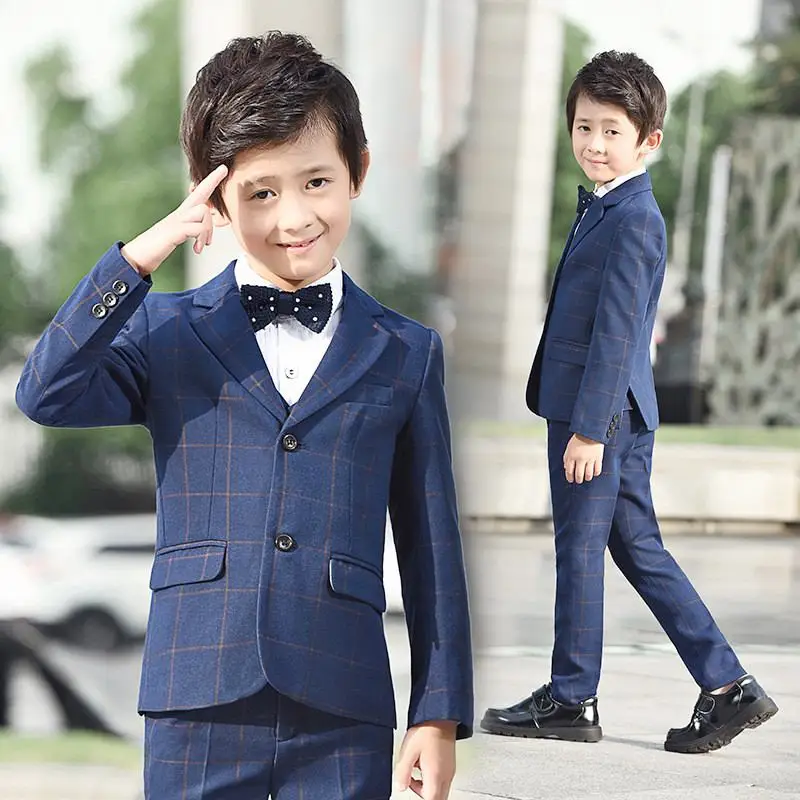 

2019 Kids Boy Wedding Birthday Party Suits Baby Boy School Wear Piano Tuxedo Clothes Children Elegant Plaid Blazer 5Pcs Sets Q44