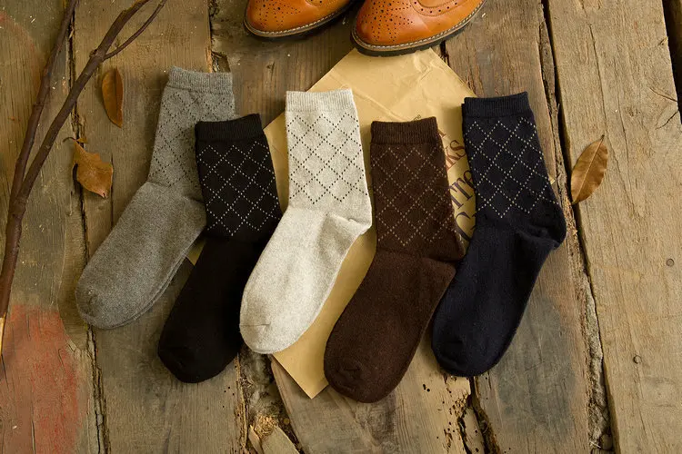 Новые толстые носки из мериносовой шерсти 5 пар/лот мужские носки высокого качества классические решетки бизнес бренд зимние мужские носки большого размера