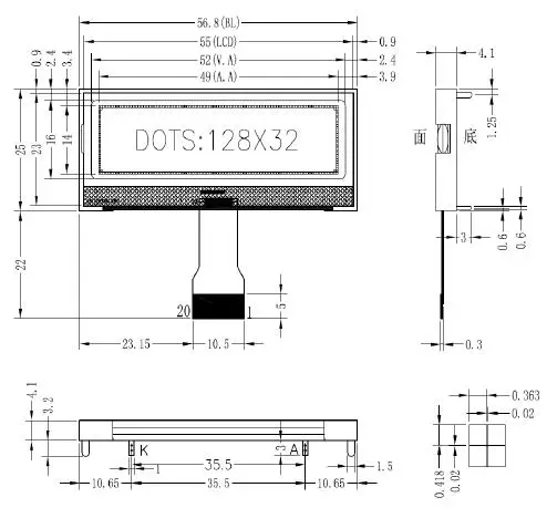 20PIN SPI COG 12832 ЖК-дисплей ST7567 Привод IC белая подсветка 3,3 В