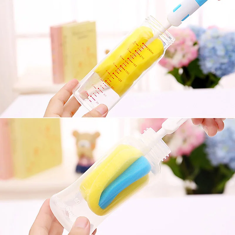 7 pcs/set Sponge Plastic Bottle Brushes Cleaner Bottle Clamp Nipple Clip Glass Milk Bottle Cleaning