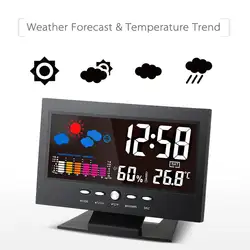 Красочные ЖК-часы-Метеостанция Цифровой термометр гигрометр Измеритель температуры и влажности календарь Vioce-активированная подсветка