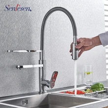 Хромированный пружинный выдвижной кухонный кран с двумя носиками 360 Поворотный ручной душ кухонный смеситель кран Горячий Холодный 2 выхода краны с пружиной