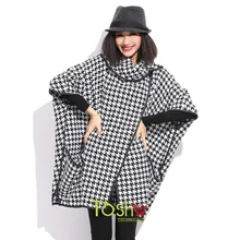 Sale Autumn Women Fashion Bat Chidori Tartan Clothing Casual Grid Dotted Loose Batwing Sleeve Cape Coat Plus Size Free Shipping
