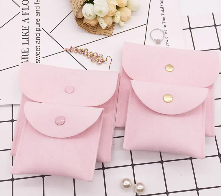 

Envelope velvet Bags Velvet Jewelry Gift Packaging Pouch with Snap Fastener Dust Proof jewelry Storage pink